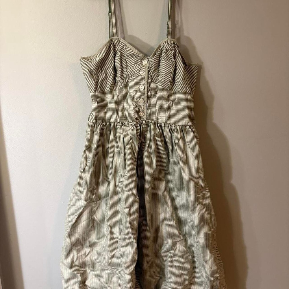 2000s American Eagle Olive Green Striped‎ Sundress Cottagecore Smocked Back sz 2